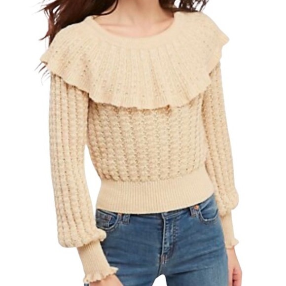 FREE PEOPLE Crazy In Love Off-Shoulder Boho Peasant Sweater S - Picture 9 of 10